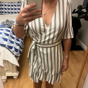 1.state one of a kind sample Striped Wrap Dress in Cream and Green